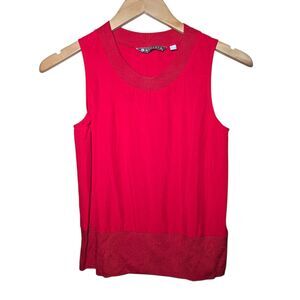 Athleta Zephyr Shell Tank Women's Size XXS Red Ribbed Hem & Collar Shirt